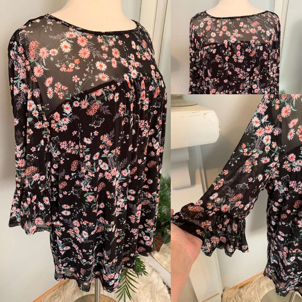 Women’s Floral Tunic Blouse 2X 3X oversize Flowy Sara Michelle Summer